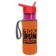 a transparent fuchsia bottle & red lid & orange insulator the lifeguard - 24 oz pete bottle with flip straw lid