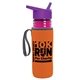 a transparent fuchsia bottle & violet lid & orange insulator the lifeguard - 24 oz pete bottle with flip straw lid