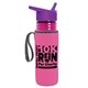 a transparent fuchsia bottle & violet lid & hot pink insulator the lifeguard - 24 oz pete bottle with flip straw lid