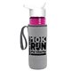 a transparent fuchsia bottle & white lid & heather gray insulator the lifeguard - 24 oz pete bottle with flip straw lid