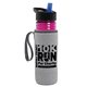 a transparent fuchsia bottle & black-with-blue-spout lid & heather gray insulator the lifeguard - 24 oz pete bottle with flip straw lid