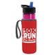 a transparent fuchsia bottle & black-with-blue-spout lid & red insulator the lifeguard - 24 oz pete bottle with flip straw lid