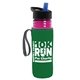 a transparent fuchsia bottle & black-with-blue-spout lid & green insulator the lifeguard - 24 oz pete bottle with flip straw lid
