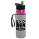 a transparent fuchsia bottle & black-with-green-spout lid & heather gray insulator the lifeguard - 24 oz pete bottle with flip straw lid