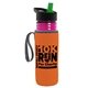 a transparent fuchsia bottle & black-with-green-spout lid & orange insulator the lifeguard - 24 oz pete bottle with flip straw lid