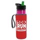 a transparent fuchsia bottle & black-with-green-spout lid & red insulator the lifeguard - 24 oz pete bottle with flip straw lid