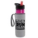 a transparent fuchsia bottle & black-with-red-spout lid & heather gray insulator the lifeguard - 24 oz pete bottle with flip straw lid