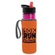 a transparent fuchsia bottle & black-with-red-spout lid & orange insulator the lifeguard - 24 oz pete bottle with flip straw lid