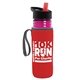 a transparent fuchsia bottle & black-with-red-spout lid & red insulator the lifeguard - 24 oz pete bottle with flip straw lid