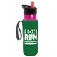 a transparent fuchsia bottle & black-with-red-spout lid & green insulator the lifeguard - 24 oz pete bottle with flip straw lid