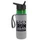 a transparent green bottle & black lid & heather gray insulator the lifeguard - 24 oz pete bottle with flip straw lid