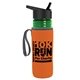 a transparent green bottle & black lid & orange insulator the lifeguard - 24 oz pete bottle with flip straw lid