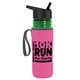a transparent green bottle & black lid & hot pink insulator the lifeguard - 24 oz pete bottle with flip straw lid