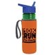 a transparent green bottle & royal blue lid & orange insulator the lifeguard - 24 oz pete bottle with flip straw lid