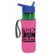 a transparent green bottle & royal blue lid & hot pink insulator the lifeguard - 24 oz pete bottle with flip straw lid