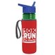 a transparent green bottle & royal blue lid & red insulator the lifeguard - 24 oz pete bottle with flip straw lid