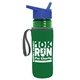 a transparent green bottle & royal blue lid & green insulator the lifeguard - 24 oz pete bottle with flip straw lid
