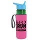 a transparent green bottle & cyan lid & hot pink insulator the lifeguard - 24 oz pete bottle with flip straw lid