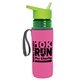 a transparent green bottle & lime green lid & hot pink insulator the lifeguard - 24 oz pete bottle with flip straw lid