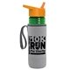 a transparent green bottle & orange lid & heather gray insulator the lifeguard - 24 oz pete bottle with flip straw lid
