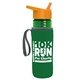 a transparent green bottle & orange lid & green insulator the lifeguard - 24 oz pete bottle with flip straw lid