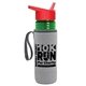a transparent green bottle & red lid & heather gray insulator the lifeguard - 24 oz pete bottle with flip straw lid