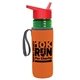 a transparent green bottle & red lid & orange insulator the lifeguard - 24 oz pete bottle with flip straw lid