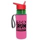 a transparent green bottle & red lid & hot pink insulator the lifeguard - 24 oz pete bottle with flip straw lid