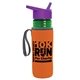 a transparent green bottle & violet lid & orange insulator the lifeguard - 24 oz pete bottle with flip straw lid