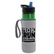 a transparent green bottle & black-with-blue-spout lid & heather gray insulator the lifeguard - 24 oz pete bottle with flip straw lid