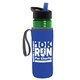a transparent green bottle & black-with-blue-spout lid & royal-blue insulator the lifeguard - 24 oz pete bottle with flip straw lid