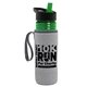 a transparent green bottle & black-with-green-spout lid & heather gray insulator the lifeguard - 24 oz pete bottle with flip straw lid