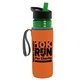 a transparent green bottle & black-with-green-spout lid & orange insulator the lifeguard - 24 oz pete bottle with flip straw lid