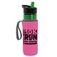 a transparent green bottle & black-with-green-spout lid & hot pink insulator the lifeguard - 24 oz pete bottle with flip straw lid