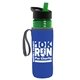 a transparent green bottle & black-with-green-spout lid & royal-blue insulator the lifeguard - 24 oz pete bottle with flip straw lid