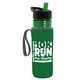 a transparent green bottle & black-with-green-spout lid & green insulator the lifeguard - 24 oz pete bottle with flip straw lid