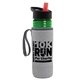 a transparent green bottle & black-with-red-spout lid & heather gray insulator the lifeguard - 24 oz pete bottle with flip straw lid