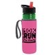 a transparent green bottle & black-with-red-spout lid & hot pink insulator the lifeguard - 24 oz pete bottle with flip straw lid