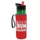 a transparent green bottle & black-with-red-spout lid & red insulator the lifeguard - 24 oz pete bottle with flip straw lid