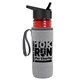 a transparent red bottle & black lid & heather gray insulator the lifeguard - 24 oz pete bottle with flip straw lid