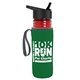 a transparent red bottle & black lid & green insulator the lifeguard - 24 oz pete bottle with flip straw lid