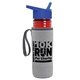 a transparent red bottle & royal blue lid & heather gray insulator the lifeguard - 24 oz pete bottle with flip straw lid