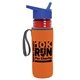 a transparent red bottle & royal blue lid & orange insulator the lifeguard - 24 oz pete bottle with flip straw lid