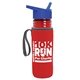 a transparent red bottle & royal blue lid & red insulator the lifeguard - 24 oz pete bottle with flip straw lid