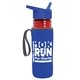 a transparent red bottle & royal blue lid & royal-blue insulator the lifeguard - 24 oz pete bottle with flip straw lid
