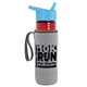 a transparent red bottle & cyan lid & heather gray insulator the lifeguard - 24 oz pete bottle with flip straw lid