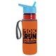 a transparent red bottle & cyan lid & orange insulator the lifeguard - 24 oz pete bottle with flip straw lid