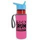 a transparent red bottle & cyan lid & hot pink insulator the lifeguard - 24 oz pete bottle with flip straw lid