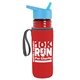 a transparent red bottle & cyan lid & red insulator the lifeguard - 24 oz pete bottle with flip straw lid