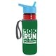 a transparent red bottle & cyan lid & green insulator the lifeguard - 24 oz pete bottle with flip straw lid